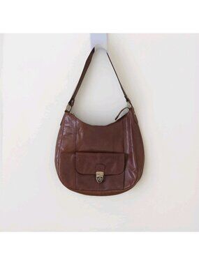 Browns Genuine Leather Hobo Shoulder Bag Cognac Brown Y2K Western Boho Pockets
